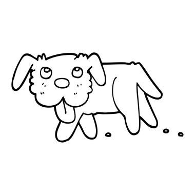 siyah ve beyaz karikatür mutlu köpek