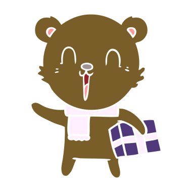 mutlu düz renk tarzı çizgi film ayı hediye ile