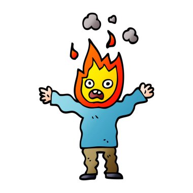 çizgi film doodle adam kafasına ateş ile