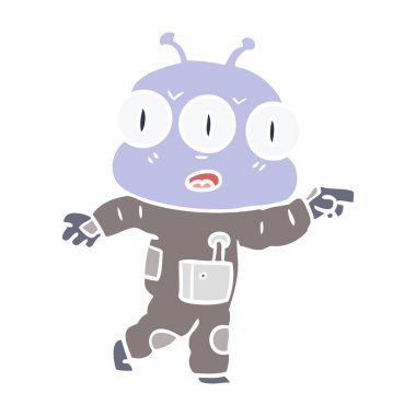 düz renk tarzı çizgi film üç gözlü yabancı işaret