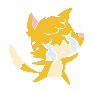 Fox düz renk stil çizgi film ağlıyor