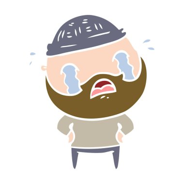 düz renk stil çizgi film ağlayan adam sakallı