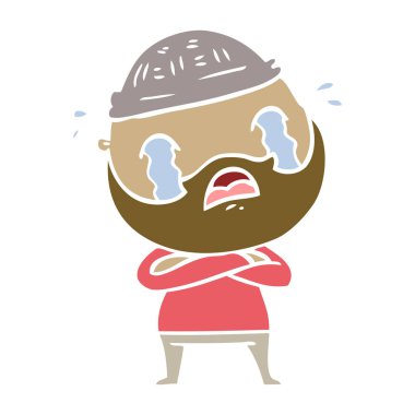 düz renk stil çizgi film ağlayan adam sakallı