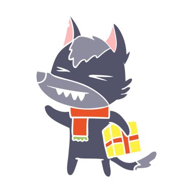 kızgın Noel kurt düz renk stil çizgi film