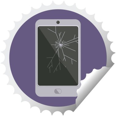 kırık ekran cep telefonu grafik vektör çizim etiket damga yuvarlak