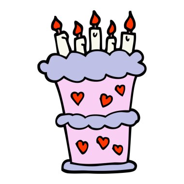 karikatür Doğum günü pastası çizilmiş doodle tarzı el