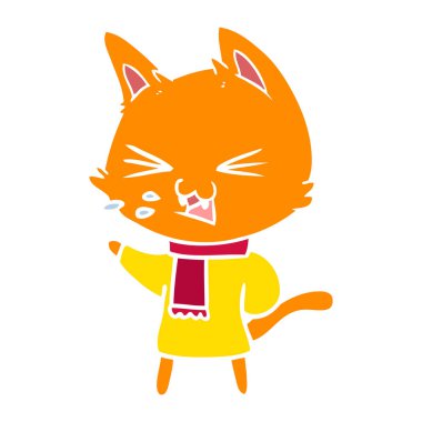 tıslama düz renk stil karikatür kedi
