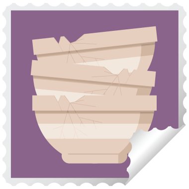 kırık eski kase grafik kare etiket damga yığını