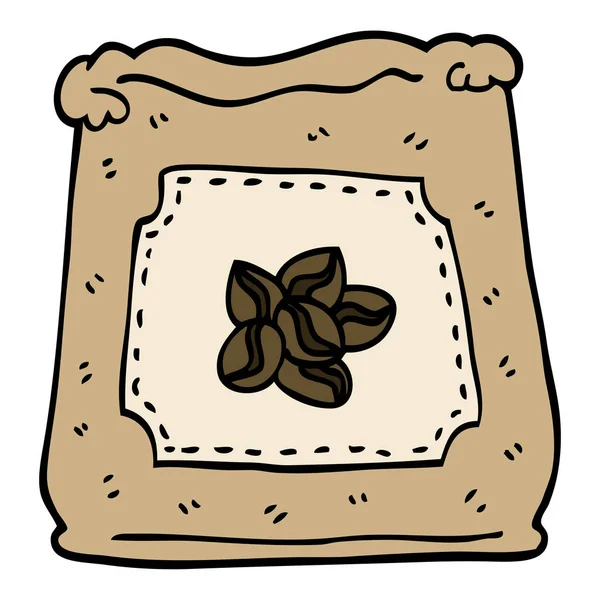 Hand Drawn Doodle Style Cartoon Bag Coffee Beans — Stock Vector