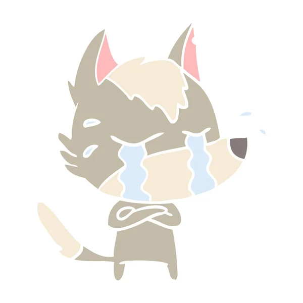 Plat Couleur Style Dessin Animé Pleurer Loup — Image vectorielle