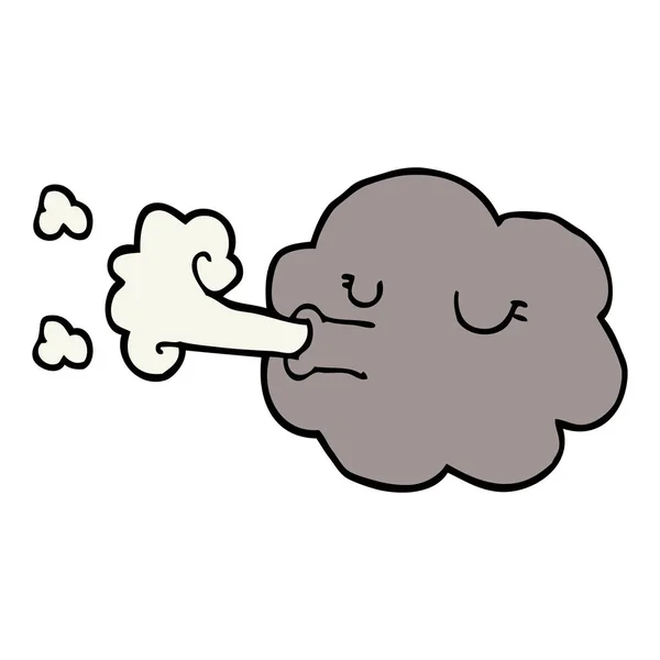 Cartoon Doodle Cloud Blowing Gale — Stock Vector