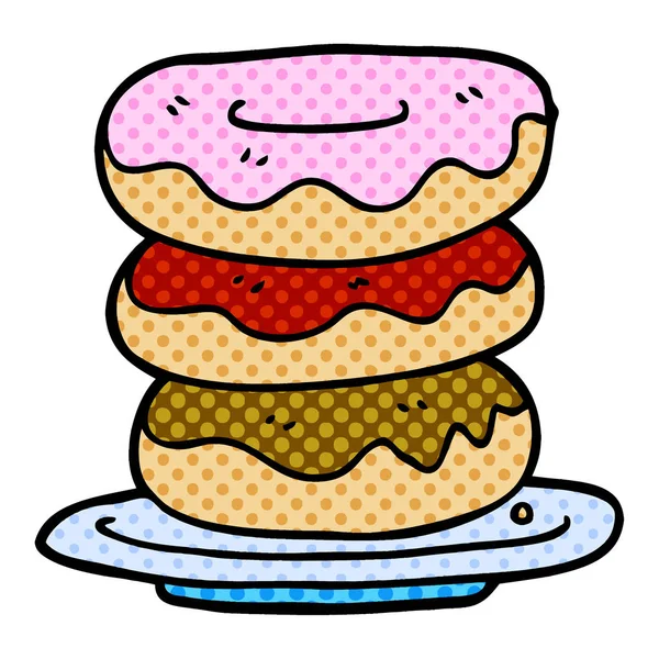 Cartoon Doodle Plaat Van Donuts — Stockvector