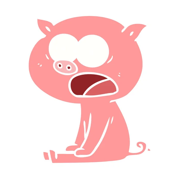Flat Color Style Cartoon Sitting Pig Shouting — Stock Vector