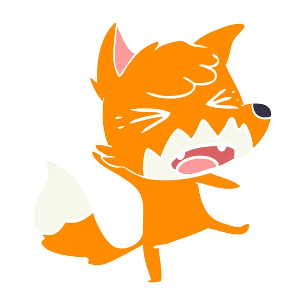 Angry Flat Color Style Cartoon Fox — Stock Vector