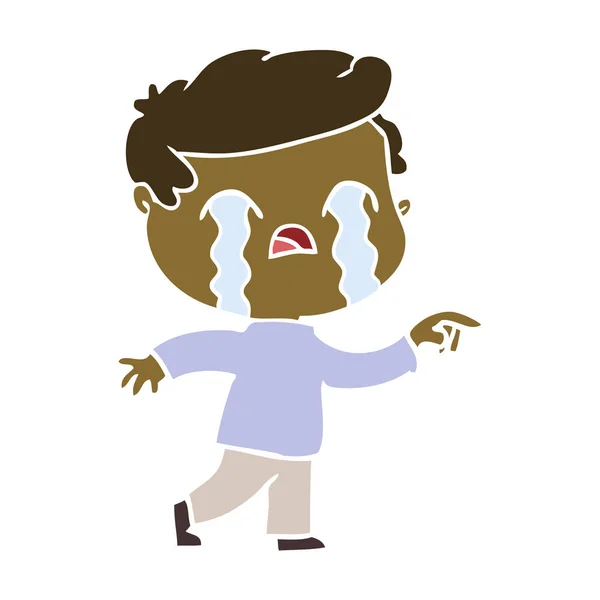 Flat Color Style Cartoon Man Crying — Stock Vector