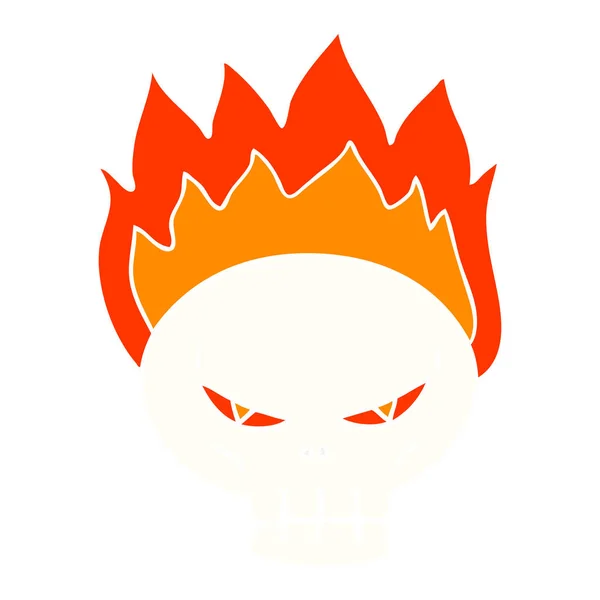 Egale Kleurstijl Cartoon Flaming Skull — Stockvector