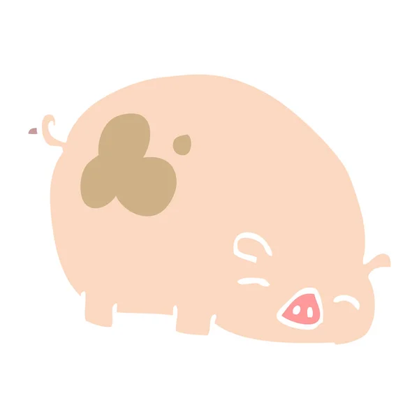 Flat Color Illustration Cartoon Pig — Stock Vector