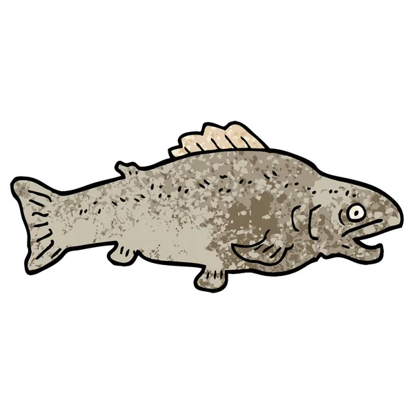 Grunge Texturou Ilustrace Kreslené Velké Ryby — Stockový vektor