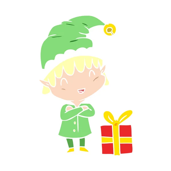 Flache Farbe Stil Cartoon Glücklich Weihnachten Elf — Stockvektor