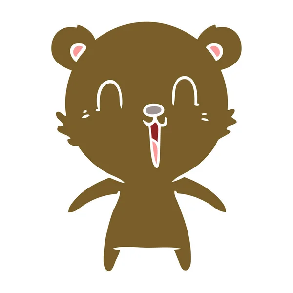 Feliz Rindo Cor Plana Estilo Cartoon Urso — Vetor de Stock