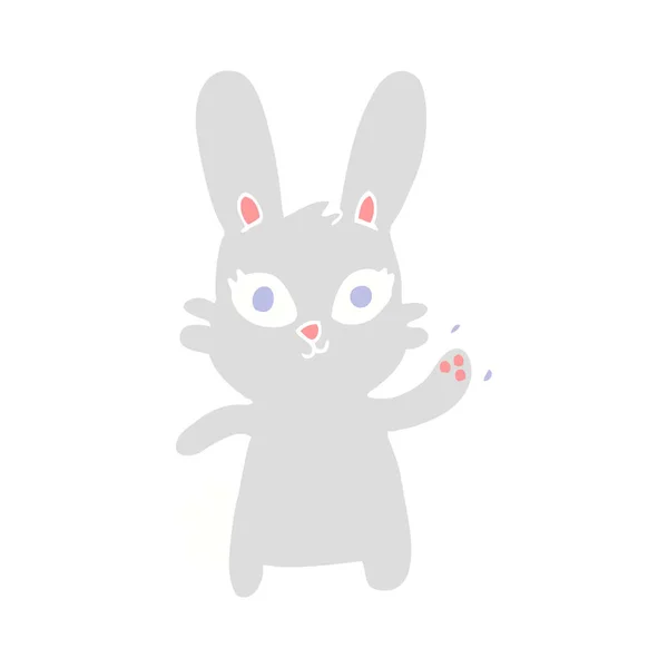 Mignon Plat Couleur Illustration Dessin Animé Lapin Agitant — Image vectorielle