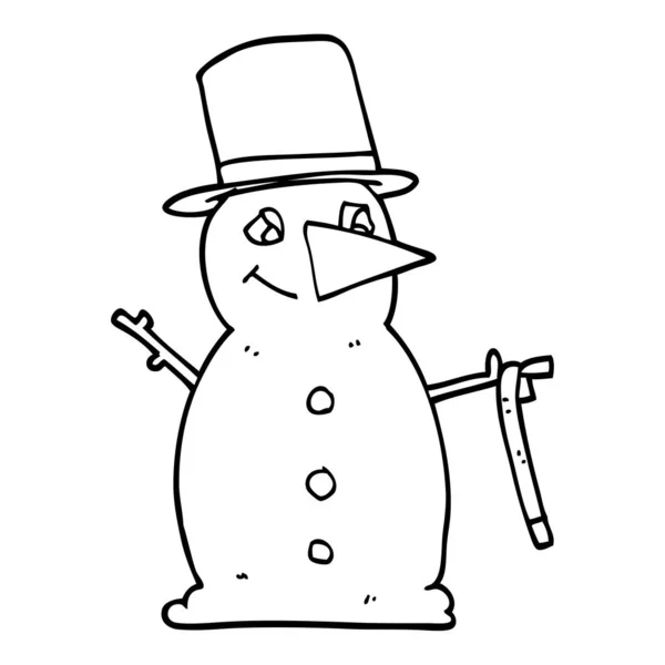 Line Drawing Cartoon Snowman — Stock Vector