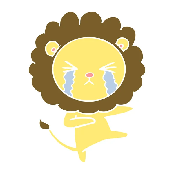 Plat Couleur Style Dessin Animé Pleurer Lion — Image vectorielle