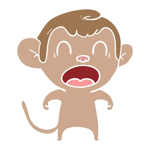 Gridando Scimmia Cartone Animato Stile Colore Piatto — Vettoriale Stock
