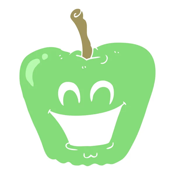 Ilustración Color Plano Manzana Sonriente — Vector de stock