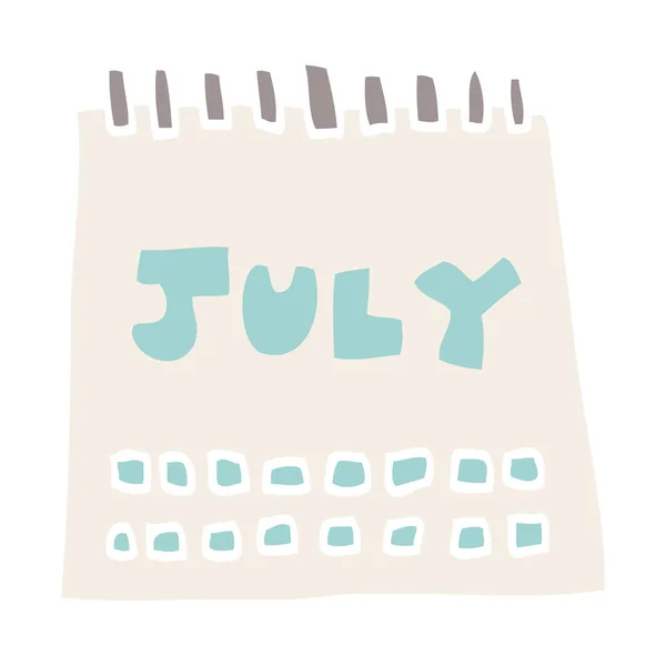 Calendário Doodle Desenhos Animados Mostrando Mês Julho —  Vetores de Stock