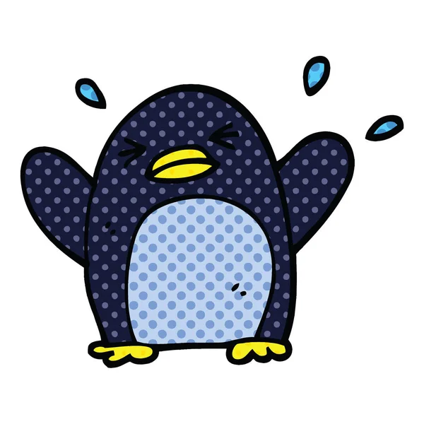Estilo Cómic Dibujos Animados Aleteo Pingüino — Vector de stock