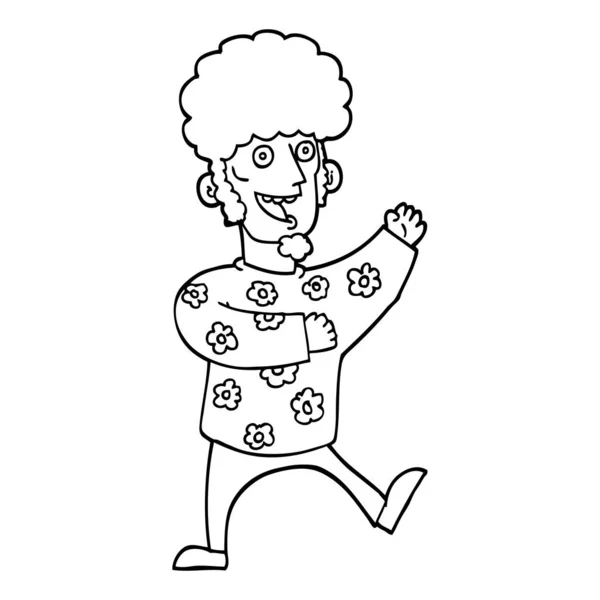 Black White Cartoon Dancing 70S Man — Stock Vector
