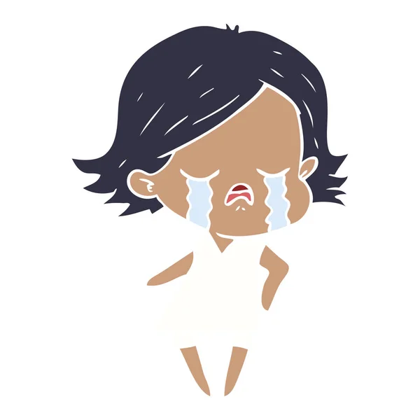 Flat Color Style Cartoon Girl Crying — Stock Vector