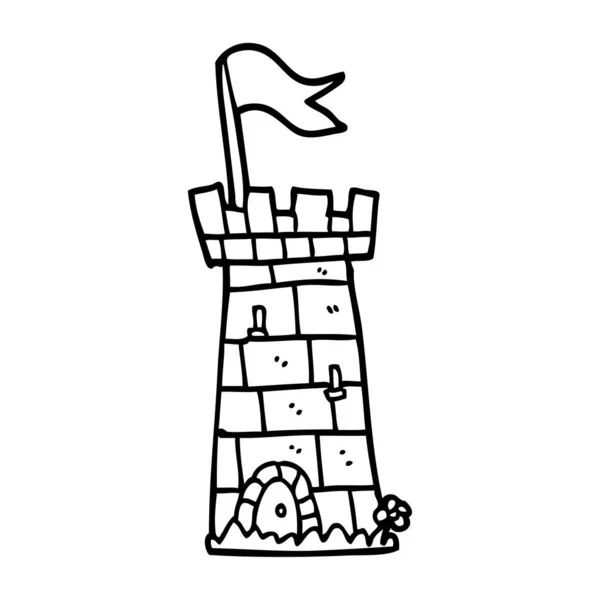 Line Drawing Cartoon Castle Tower — Stock Vector