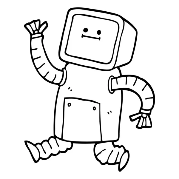 Černé Bílé Kreslený Robot Běží — Stockový vektor