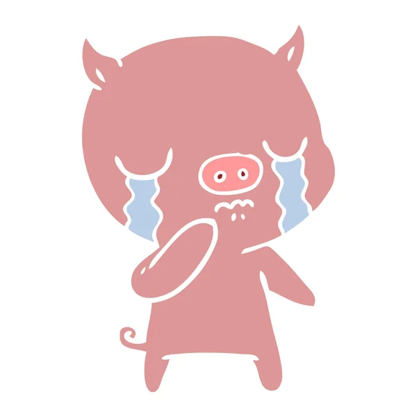 Flat Color Style Cartoon Pig Crying — Stock Vector