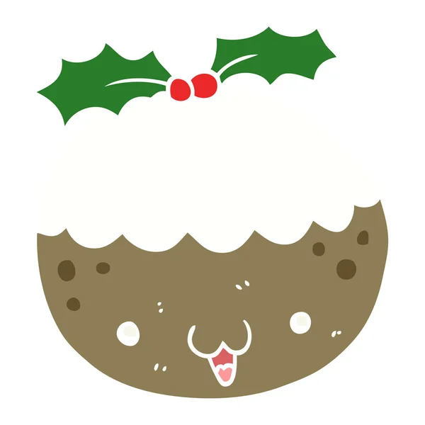 Śliczny Płaski Kolor Stylu Kreskówka Christmas Pudding — Wektor stockowy