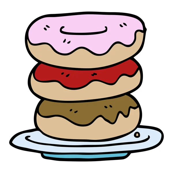 Γελοιογραφία Doodle Πιάτο Ντόνατς — Διανυσματικό Αρχείο