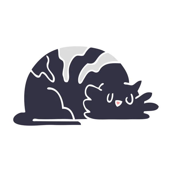 Kartun Doodle Sleepy Cat - Stok Vektor