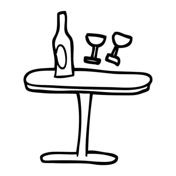 Table Dessin Animé Noir Blanc Avec Bouteille Lunettes — Image vectorielle