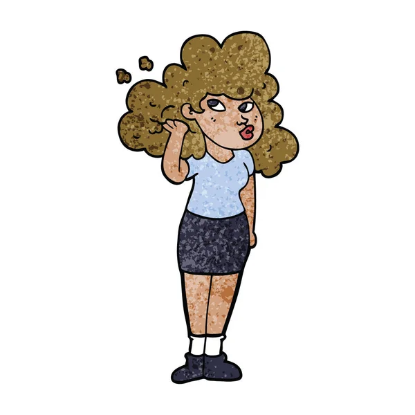 Fumetto Doodle Ragazza Giocando Con Capelli — Vettoriale Stock