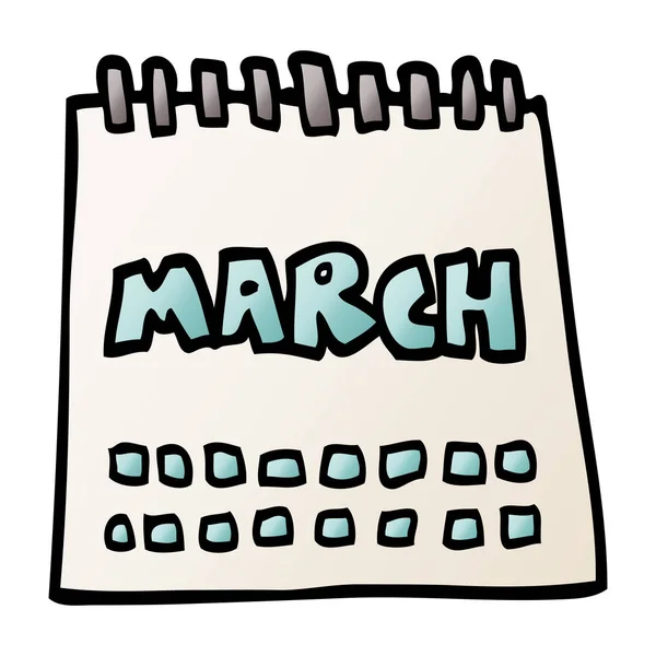Kreskówka Doodle Kalendarz Wyświetlono Miesiąca Marca — Wektor stockowy