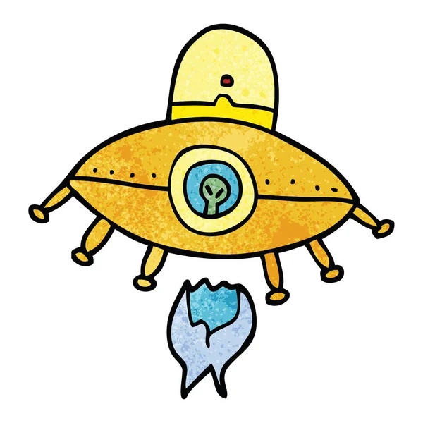 Dessin Animé Doodle Vaisseau Spatial Alien — Image vectorielle