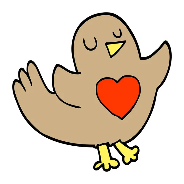 Fumetto Doodle Uccello Con Amore Cuore — Vettoriale Stock