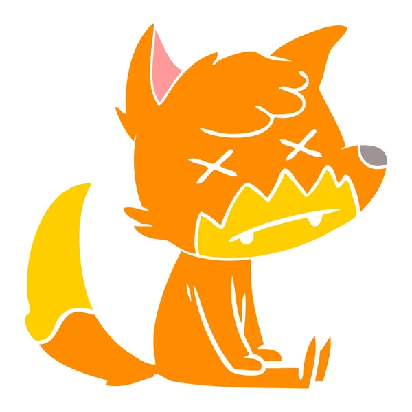 Egale Kleur Stijl Cartoon Dode Fox — Stockvector