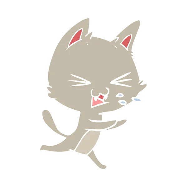 Plochý Barevný Styl Kreslená Kočka Syčení — Stockový vektor