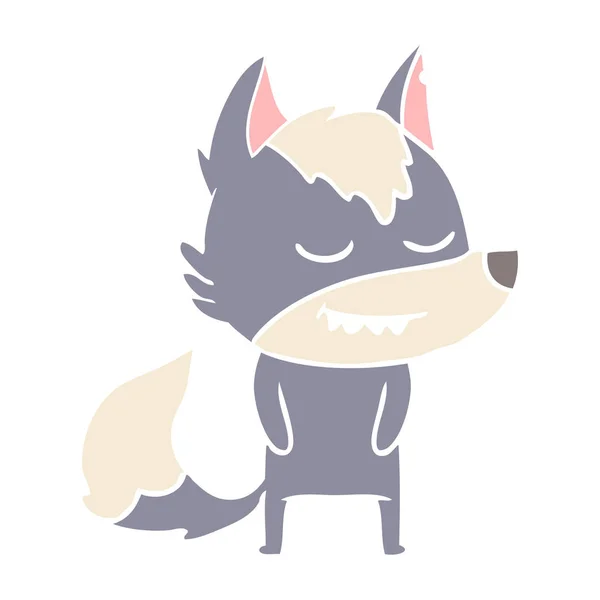 Friendly Flat Color Style Cartoon Wolf — Stock Vector