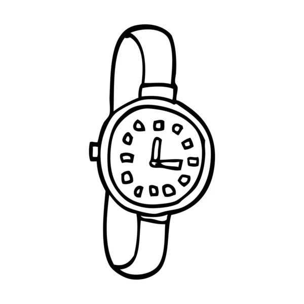 Linha Desenho Relógio Desenho Animado — Vetor de Stock