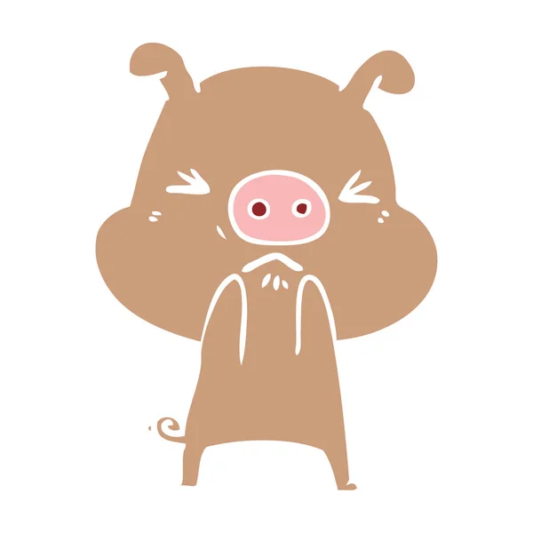 Plat Couleur Style Dessin Animé Cochon Colère — Image vectorielle