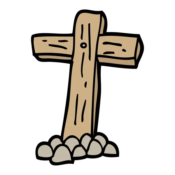 Handgezeichnetes Doodle Stil Cartoon Holzkreuz — Stockvektor